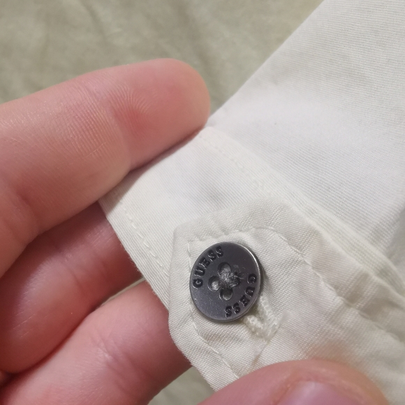 Guess Short Sleeve Button Front Shirt Cream / Very Pale Yellow - Picture 6 of 8